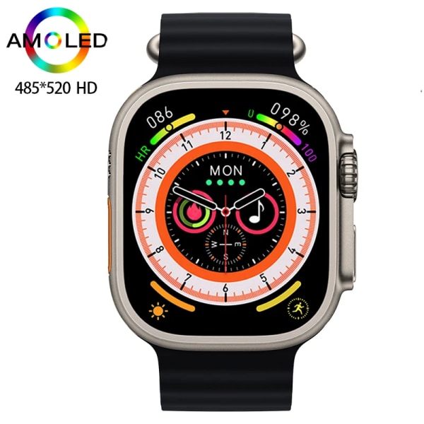 HK8 Pro Max Ultra Smart Watch Herr 49mm AMOLED Skärm Kompass NFC Smartwatch Blodtryck Fitness Klockor för Android IOS Black