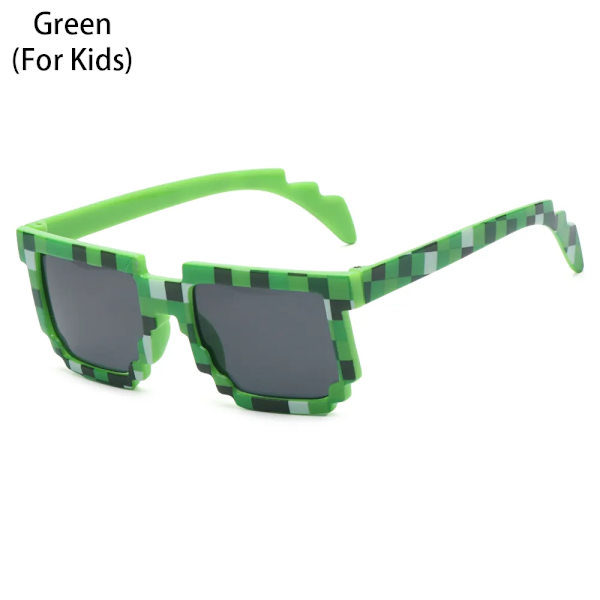 1PC Square Pixel Mosaic Solglasögon Cosplay Actionspel Leksaksglasögon Thug Fashion Retro Life Glasögon gynnar för barn och vuxna green-For Kids