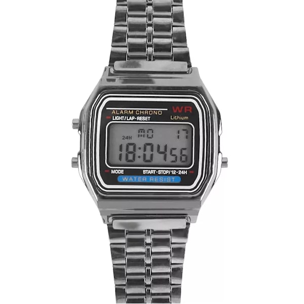 F91W stålarmbandsur Watch Herr Business Klocka Multifunktion LED Digtal Watch Elektronisk klocka Black