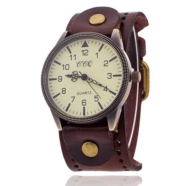 CCQ Vintage Cow Watch Armband Watch High Quality Antik Dam Armbandsur Lyx Quartz Watch Relogio Feminino dark brown