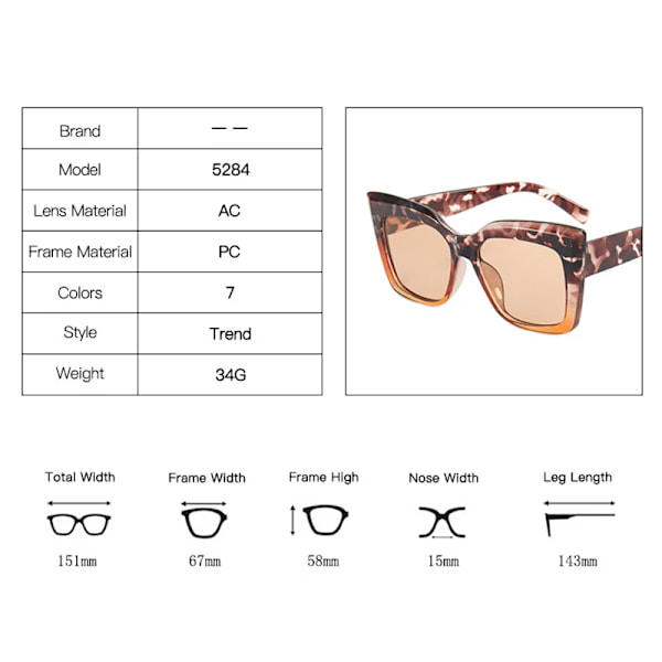 HKNA Cat Eye Solglasögon Kvinnor Lyxiga Fyrkantiga Oversized Glasögon Stor Båge Gradient Shades för Kvinnor Gafas De Sol LeopardTeaTea free cloth