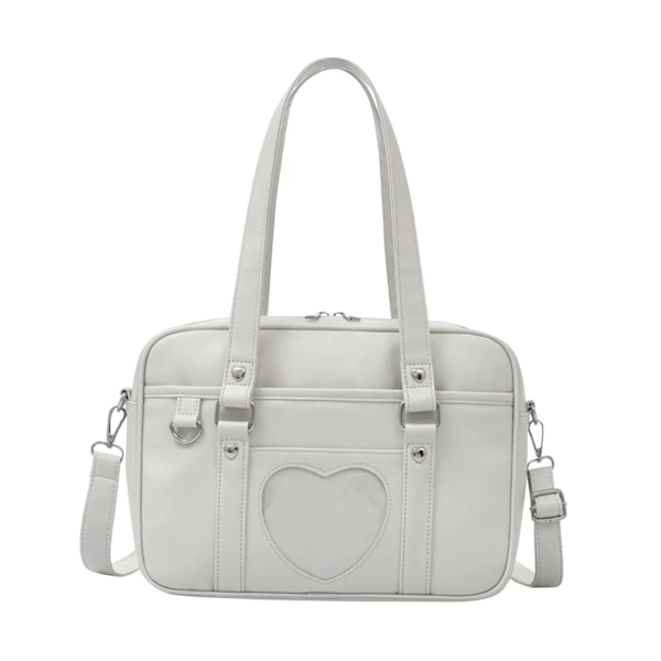 Japansk skolhandväska Pu-läder Hjärtformad Jk Uniform Bag Japansk High School Uniform Laptopväska Grayish White Large