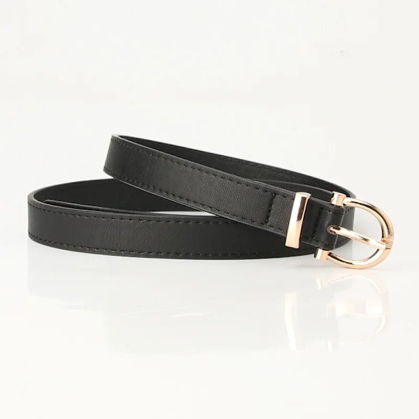 Mode Läderbälten för kvinnor Enkel Mental Pin Spänne Flickor Tunt Bälte Denim Jeans Klänning Kjol Lyxmärke Retro midjeband Black-2cm 105CM
