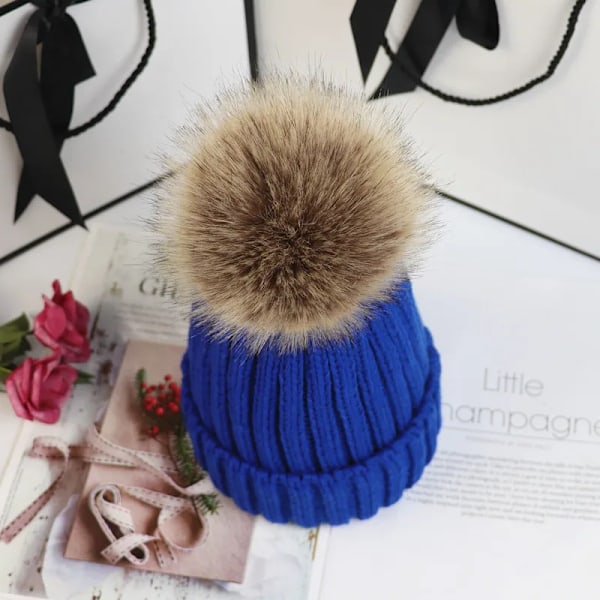 Ny Pom Pom-hatt - Trendig vinterhatt för flickor och kvinnor - Varma mössor av hög kvalitet Blue Kid