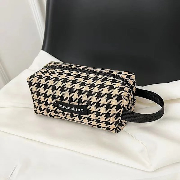 Layrussi Ny Houndstooth kosmetisk väska Klassisk dragkedja Kvinnlig Liten förvaringsväska Casual Bärbar Mini Sminkväska Canvas Handväska Bird grid