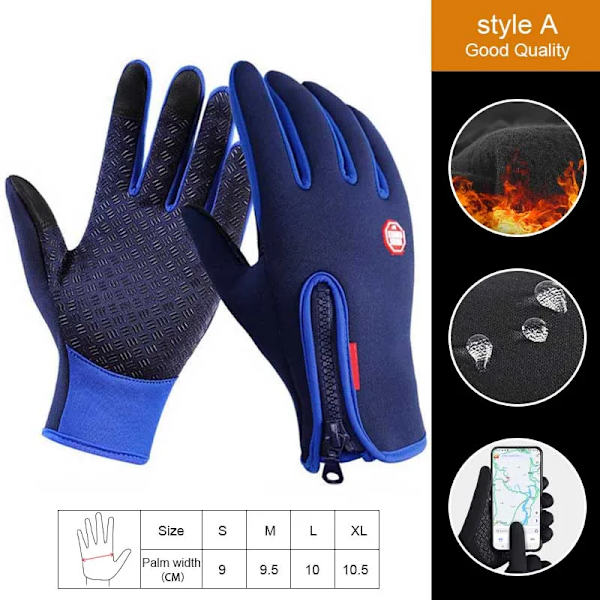 Pekskärm Vinter Thermal Varma Cykelcykelhandskar 2XL XXL Cykelskidor Utomhuscamping Vandring Motorcykelhandskar Helfinger A Blue M