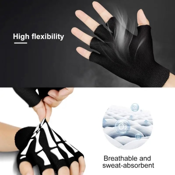 Skull Luminous Gloves Vinter Andas Män Kvinnor Cykling Halvfinger Fitness Utomhuscamping Bergsklättring 04 skull