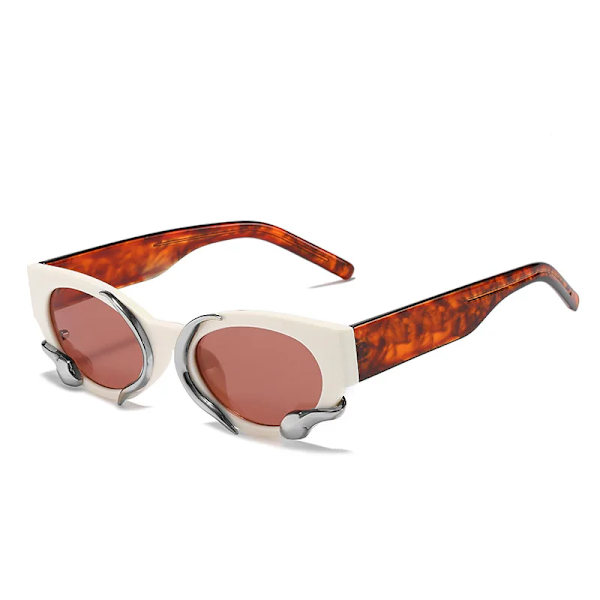 Rektangulära solglasögon för kvinnor Punk Style Snake Solglasögon Lyxmärke Designer Glasögon UV400 Män Hip Pop Shades Glasögon Retro Beige multi