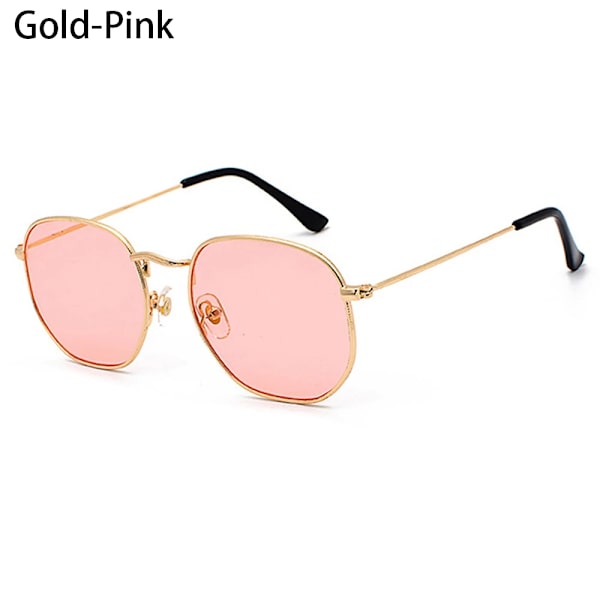 Polygon Solglasögon Metall Solglasögon Liten ram Fyrkantiga solglasögon för män Kvinnor UV-skyddsskydd Glasögon Modeaccessoar B-Gold-Pink