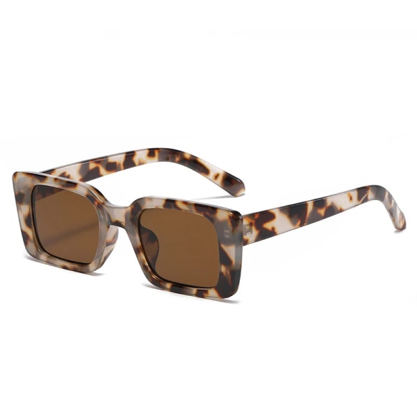 SO&EI Ins Populärt mode Små rektangulära solglasögon Kvinnor Retro Leopard Skärmar UV400 Män Trendiga fyrkantiga solglasögon Amber tea As the picture