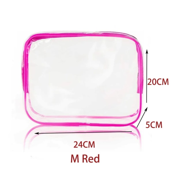 3 storlekar Transparent PVC-material Resväska Vattentät Kosmetika Smink Toalettartiklar Klar tvättpåse Resetillbehör Unisex Rose Red-M