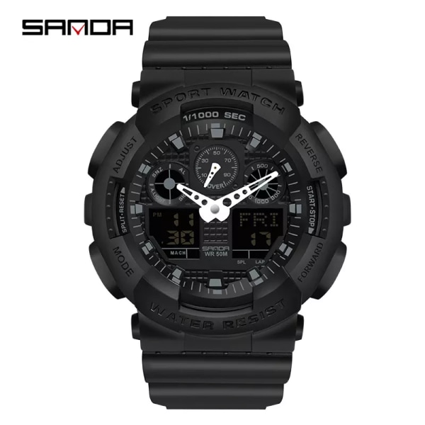 Sanda nya multi-funktion Luminous Sport Electronic Watch dykning med lyft hand lampa watch mode INS vind 3111 black