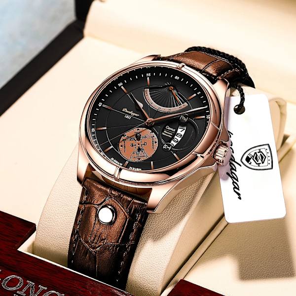 Schweiziskt märke POEDAGAR Sport Watch 2022 New Fashion Big Dial Armbandsur Luxury Waterproof Calendar Quartz Läder Watch Brown Leather