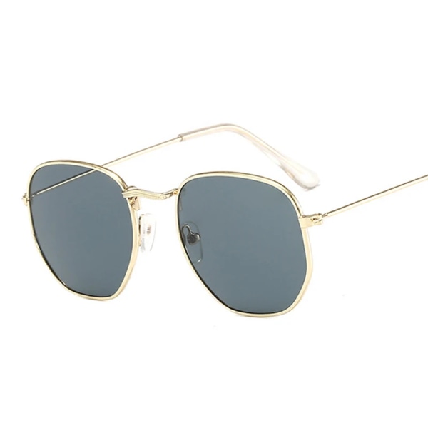 Märke Designer Fyrkantiga Solglasögon man Mode Spegel Retro Solglasögon Man Vintage Nyanser Klassisk metall Polygon Oculos De Sol Gold Blue other