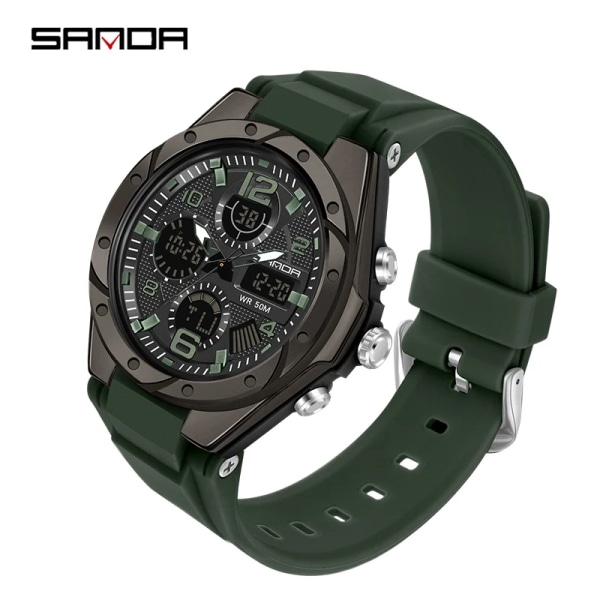 SANDA Luxury Ms LED Digital Watch Mode Casual Watch Kvinnor Flicka Militär Vattentäta Armbandsur Montre Dames 6062 Black Green