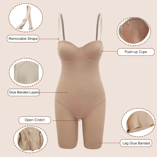 Body Shapewear Kvinnor Seamless Shaper Slimming Underkläder Magekontroll Reduktiv gördel med BH Control Trosor Butt Lifter Beige XXL