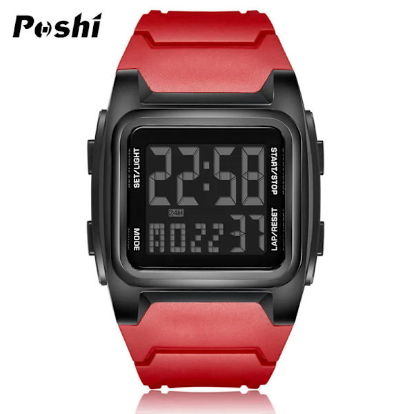 POSHI Märke Watch Mode LED Digital Vattentät För män Alarm Week Stoppur Militär elektronisk manlig klocka Reloj Hombre red