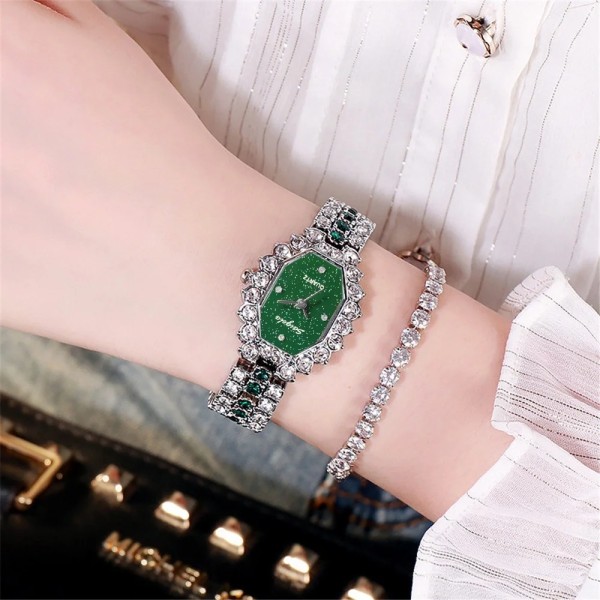 Mode Stjärnhimmel Diamond Watch Casual Lyx Kvinnor Armband Armbandsur för Kvinnor Klockor Klocka rose gold green