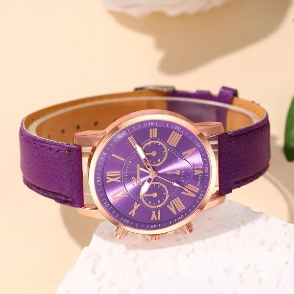 Reloj Mujer Mode Dam Klockor Dam Lila Läder Kvarts Watch för Dam Business Casual Watch Relogio Feminino Purple