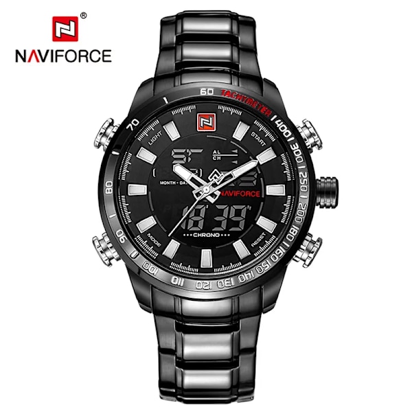 NAVIFORCE 9093 Lyx Herr Chrono Watch Märke Militär Vattentät EL Bakgrundsljus Digitala armbandsur Herr Stoppur Klocka black black
