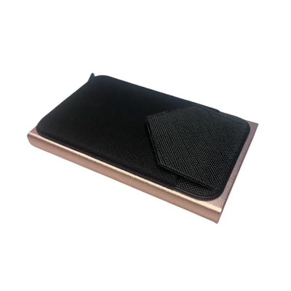 Smal aluminiumplånbok med elasticitet på baksidan ID Kreditkortshållare Mini RFID-plånbok Automatisk pop up case Rose gold