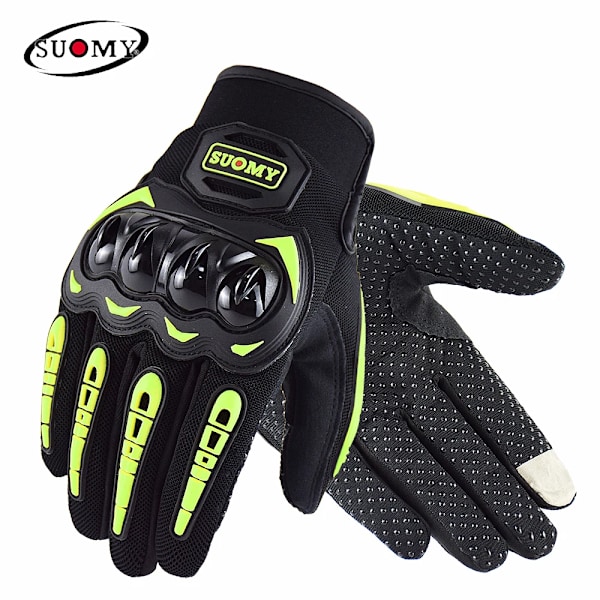 Suomy Vinatge Getläder Motorcykelhandskar Sommar Herr Perforerade Retro Läder Motorcykel Motocross Handske Dam Motorcyklist Guantes SU33 Green L