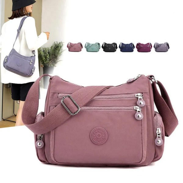 Lantlig stil tyg Crossbody Dam Casual Axelväska Nylon Vattentät Handväska Daglig eller Dam Shopping Rese Messengerbag C-Black