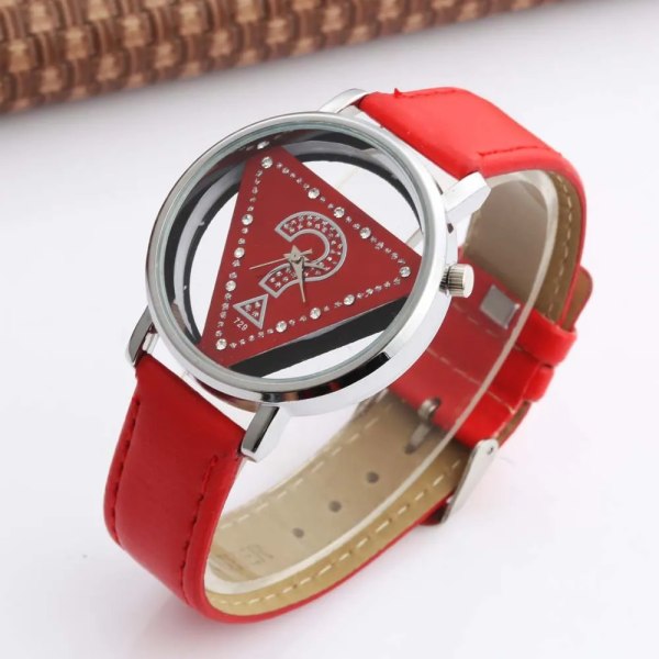 Womage Dam Klockor Dam Klockor Mode Triangel Klockor Dam Transparent Klockor Quartz Armbandsur Läder reloj mujer 14729red