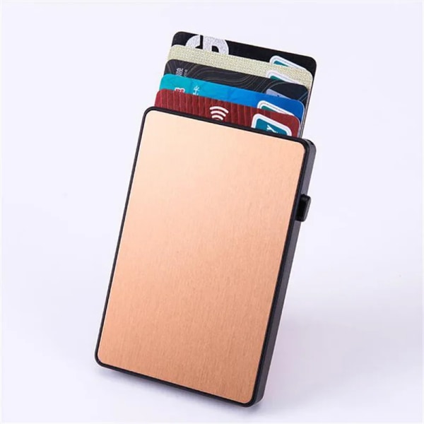 Smal aluminiumkortplånbok RFID popup-tryckknapp Bank Case Hållare Tunn smart metallplånbok för man kvinnor Gold