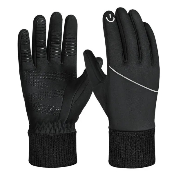 MOREOK Vindtäta vinterhandskar Löparhandskar Pekskärm Antisladd Cykelhandskar Varma fleece thermal handskar för män kvinnor MK023 Black Fleece XL