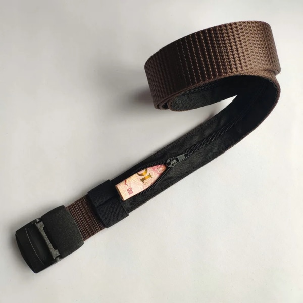 Män utomhusresor Multifunktionell nylon canvas bälte Dragkedja Handväska gömmer pengar Taktiskt bälte Stöldskydd Dark Brown 120cm