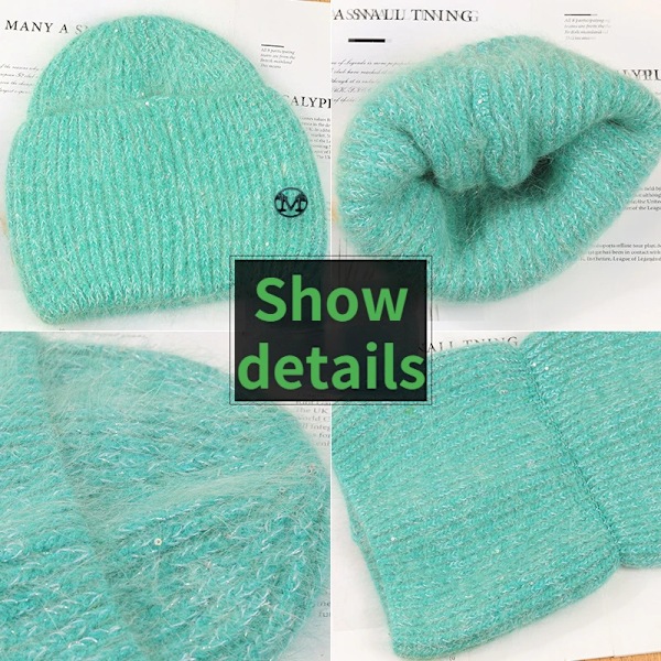Ins Solid Shiny Color Beanies SkulliesLetter Kvinna Fluffig Vinterhatt För Matchande Varm Mjuk Present letter logo16