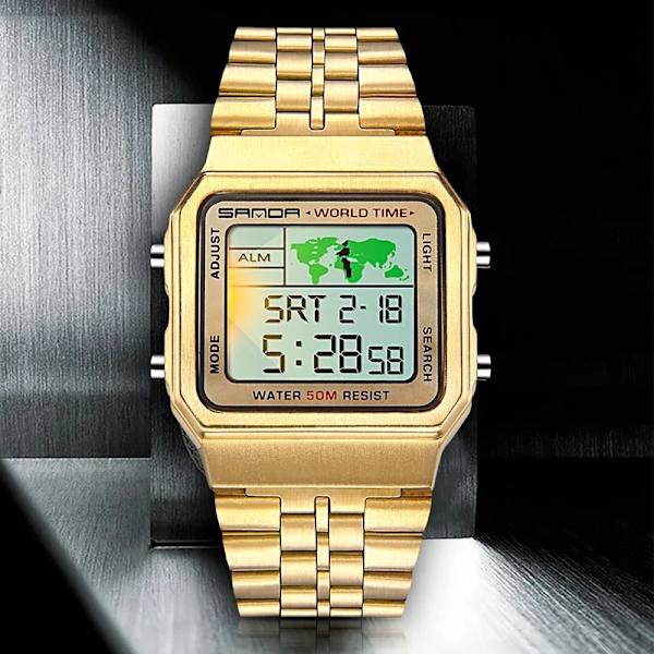 SANDA 2022 Ny digital display Elektronisk watch Fyrkantig urtavla Lysande vattentäta multifunktionsklockor Herr Relogio Masculino 500 500 silver