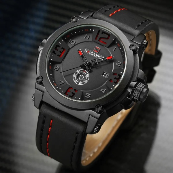 NAVIFORCE NF9099 Sport Herrklockor Toppmärke Lyx Vattentätt Läder Kvarts Armbandsur 9099 Relogio Masculino orange