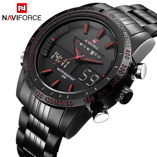 Lyxmärke NAVIFORCE Herrmode Sportklockor Herr Quartz Analog Digital klocka Man Watch i hel stål relogio masculino SBW