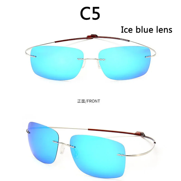 2021 NYHET Coola 100 % rent titan båglösa solglasögon Polariserade linser Grå Supertunna linser Solskyddad UV-skydd UV400 Oculos C5 Ice blue lens Other