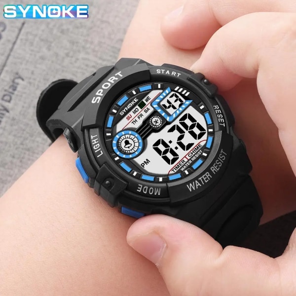 SYNOKE Big Numbers Watch Herr 50M Vattentät Manklocka Alarm Stoppur Multifunktion Digitala klockor Relogio Masculino Black - Red