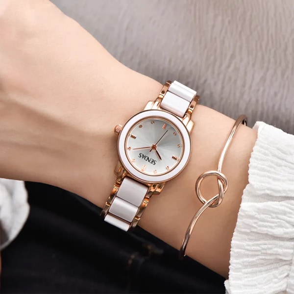 Damklockor Toppmärke Lyx Vattentät Rose Gold Watch Dam Keramik Watch Dam 2022 Reloj Mujer Elegante 8453-silver