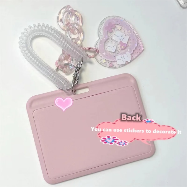 Kawaii Baby Blue Milk Rosa Fotokortshållare Kredit-ID Bankkort Bildskärmshållare Busskort Case Pendel Pink Love buckle