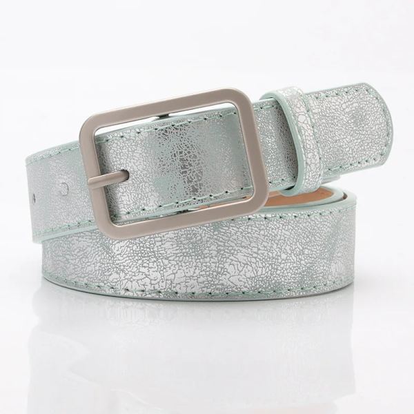 Korea Style Dam Metallic Bälte Märke Dam Läder Bälte Pu Bälten Silver 105CM