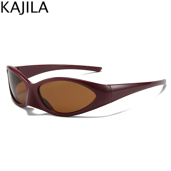 Rektangel Sportsolglasögon Dam Män Retro Punk Trendiga 2000-talssolglasögon för damer Cykelglasögon Y2K utomhusglasögonskydd Maroon Brown With a screwdriver