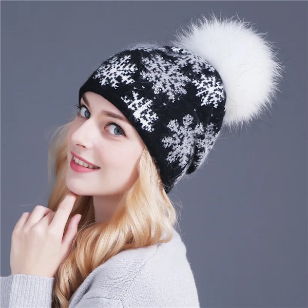 2016 Ny FemininoMink Pom Pom Vintermössa för Kvinnor Flickmössa Stickad Tjock Beanie Skullies Mössa Orange