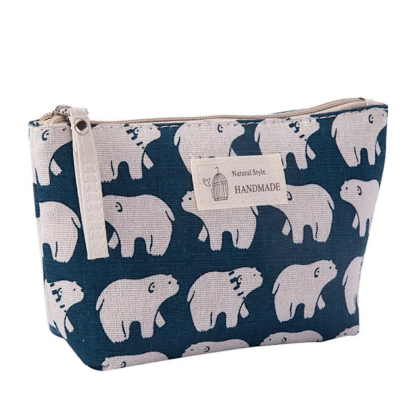 FUDEAM Mjuk Canvas Björn Print Kvinnor Reseförvaringsväska Toalettartiklar Organisera Söt kosmetisk väska Bärbara sminkväskor White Bear B