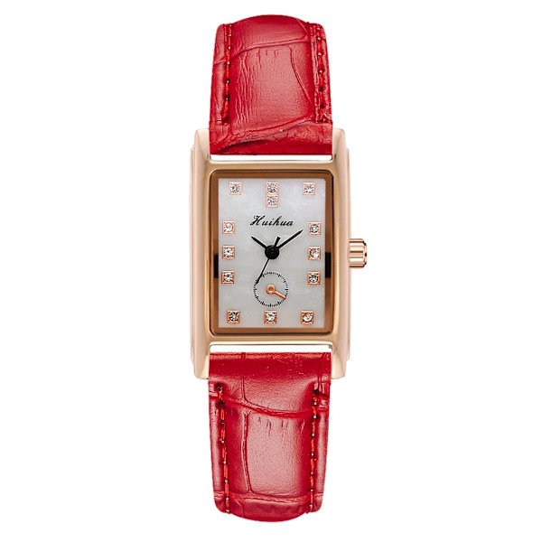 Casual Damklockor Armband Läderarmband Oval Quartz Watch Damklocka Watch Relogio Feminino Brun klocka 4507Red