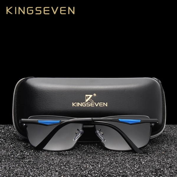 KINGSEVEN 2022 Märke Klassiska fyrkantiga polariserade solglasögon Herr Körning Man Solglasögon Glasögon UV-blockerande Oculos N7906 Black Gray-2 Original