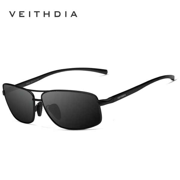 VEITHDIA märkessolglasögon polariserad UV400-lins för män Vintage aluminiumram Solglasögon Goggle Glasögontillbehör för män 2458 Black box add cloth