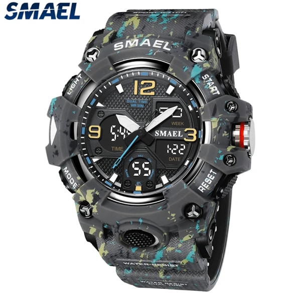 Herrklockor Sport SMAEL Military Watch Camouflage Style 50M Vattentät klocka Alarm Stoppur 8008 Quartz Armbandsur för män CAMO-GRAY