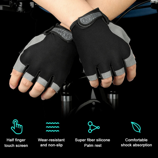 Cykelhandskar Half Finger Gym Handskar Kvinnor Män Sommar Fiske Cykel Cykel Fingerless MTB Handskar Anti-Slip Cykeltillbehör Gray M