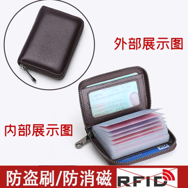 14/20 kort i äkta koläder Stöldskyddshållare Case Organizer Passplånbok Män RFID-blockerande kortplånböcker Handväska RFID Brown 20 cards