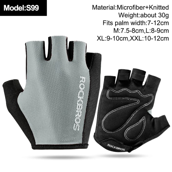 ROCKBROS Half Finger MTB Cykelhandskar Andas landsvägscykelhandskar i nylon Tunna Lätt Slitstark Fingerlös Fitness Vante S099 Grey L